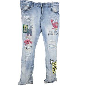 NWoT Smoke Rise Stacked Flare Fit Distressed Pants 40x36 Denim Jeans